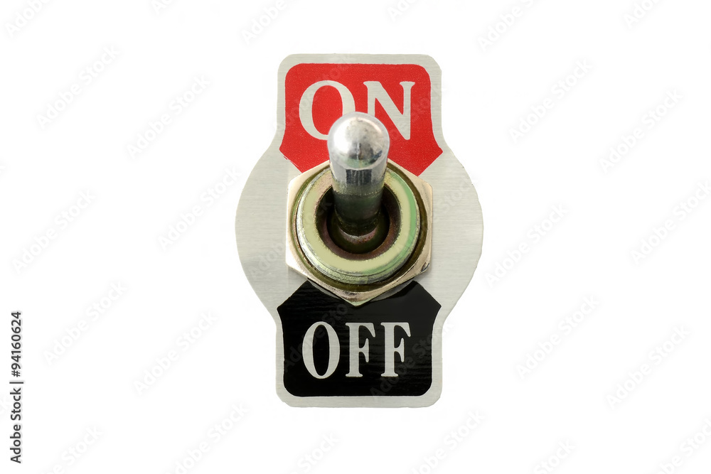 Closeup of toggle switch in front view using for electric circuit on