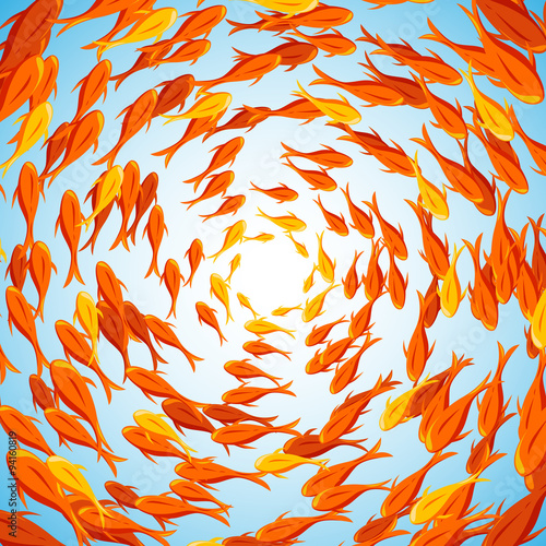 Vector shoal of fish illustration, underwater seascape design