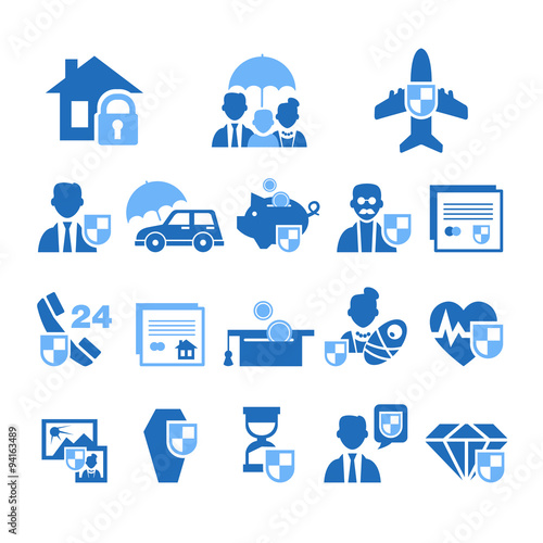 Insurance Icons in Handdrawn Style. Vector Illustration Set