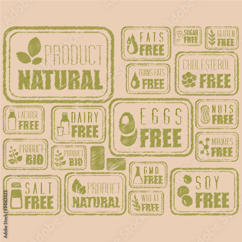 Natural Organic Labels and Badges, Vector Illustration Set