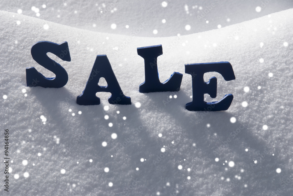 Blue Word Sale On Snow, Snowflakes Blue Word Sale On Snow, Snowflakes