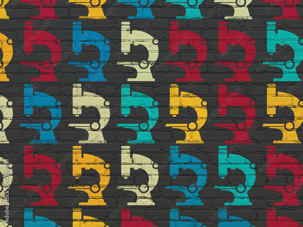 Science concept: Microscope icons on wall background Science concept: Microscope icons on wall background