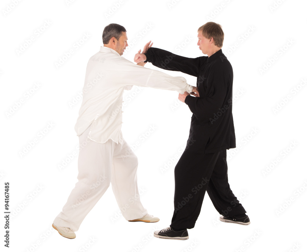 Two karate fighters. Training fight. Two karate fighters. Training fight.
