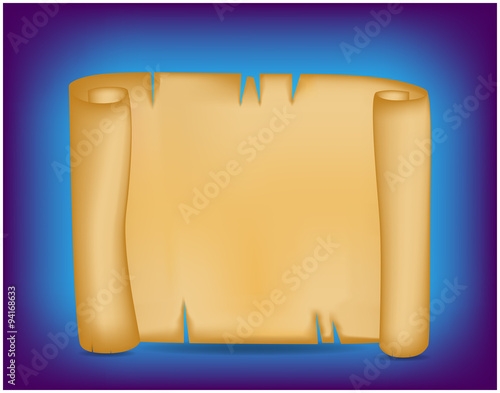 Banner, card with empty paper scroll on colorful background. Blank vector ancient scroll of parchment wallpaper. Poster or brochure for your design.