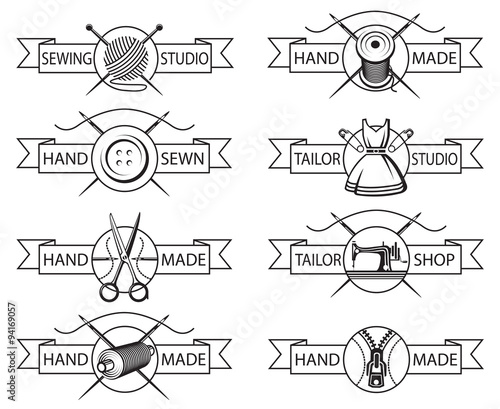 set of eight monochrome tailor labels