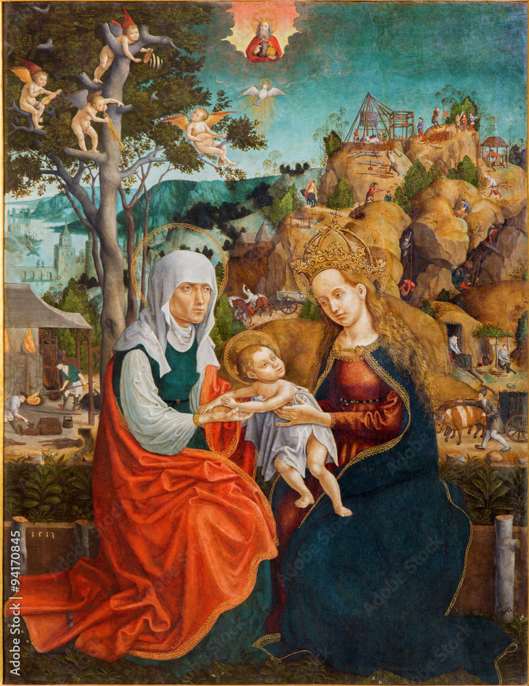 Roznava - Saint Ann, Virgin Mary and little Jesus. Paint from year 1513