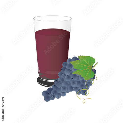 Grape juice and grapes, cup, vector, illustration, isolated on white background