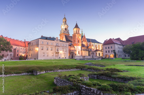 Morning view of the Wawel cathedral and Wawel castle on the Wawel Hill, Krakow, Poland.