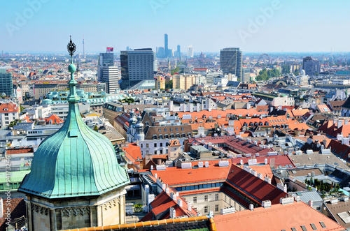 Aerial scenic view of city center of Vienna seen from St. Stephen's Cathedral in Austria  photo