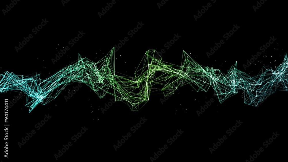 Connection wireframe structure with particles animation black