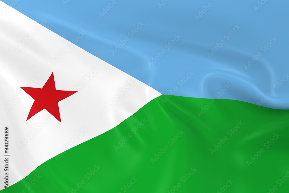Waving Flag of Djibouti - 3D Render of the Djiboutian Flag with Silky Texture