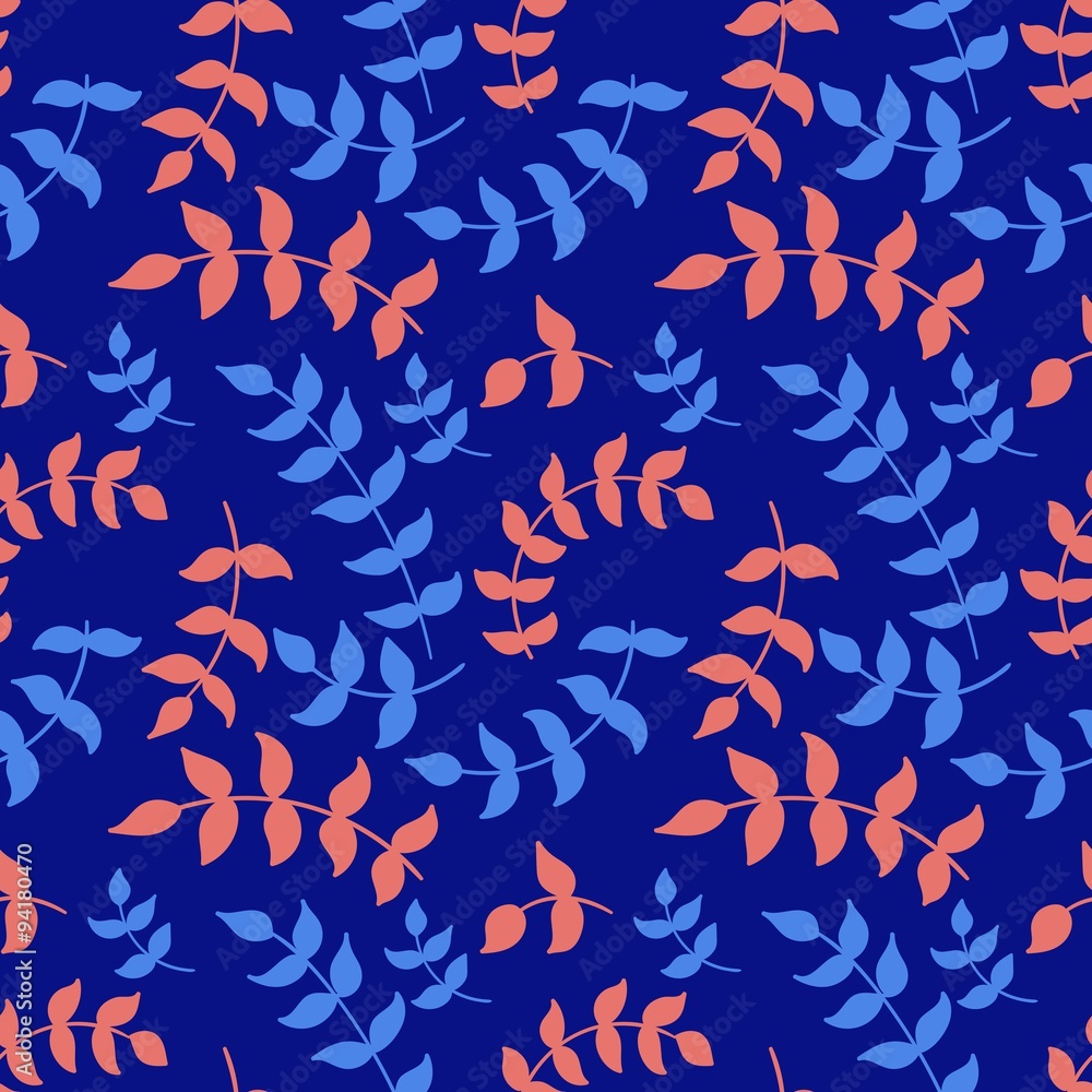 Blue and Orange Leafs Seamless Pattern