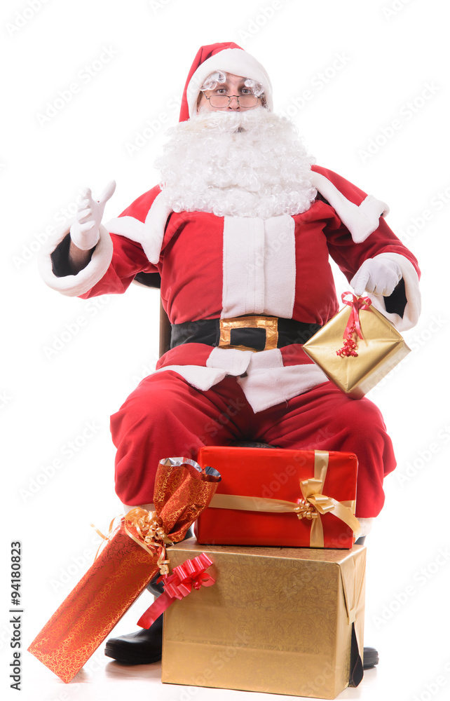 Santa Claus on white background with gifts Santa Claus on white background with gifts