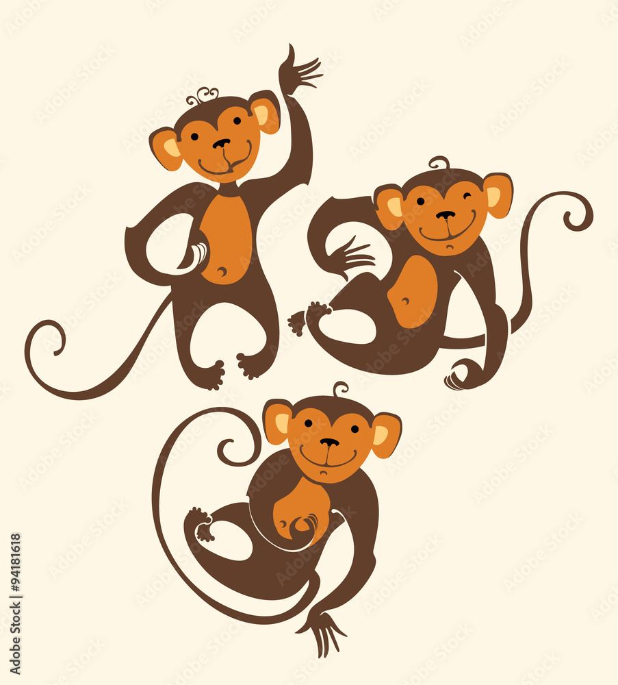 Fototapeta premium Three funny monkeys.