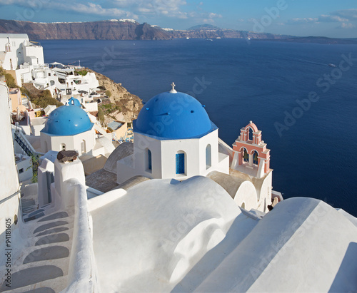 Santorini - The look to typically blue church cupolas in Oia