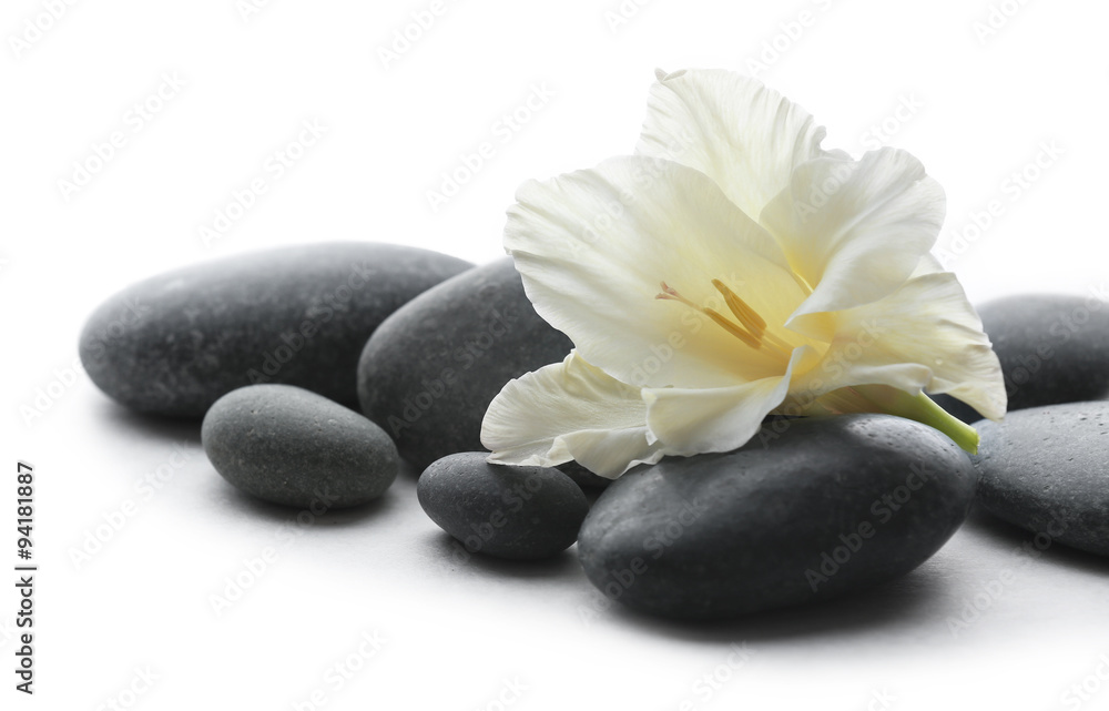Spa stones with flower on light background Spa stones with flower on light background