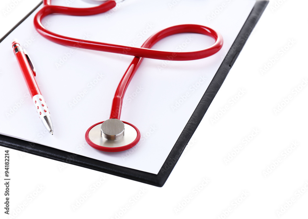Medical stethoscope with clipboard isolated on white Medical stethoscope with clipboard isolated on white