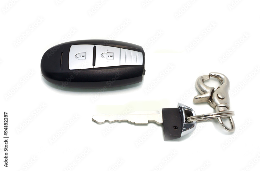 car key with remote control on white car key with remote control on white