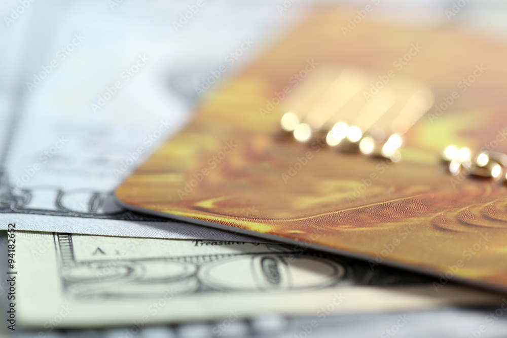 Credit cards and dollars background, macro