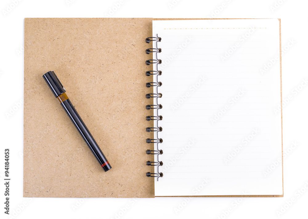 Opened notepad and pen Opened notepad and pen