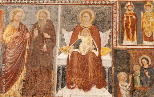 Bergamo - Giottesque medieval fresco of Madonna 