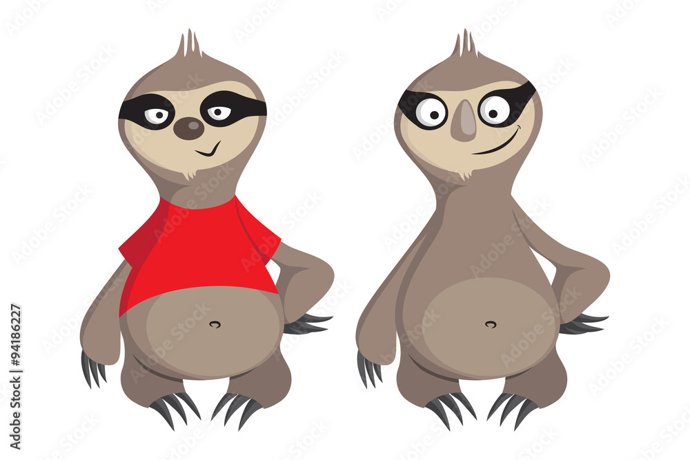 Vector illustration of  funny three-toed sloth in a red t-shirt.