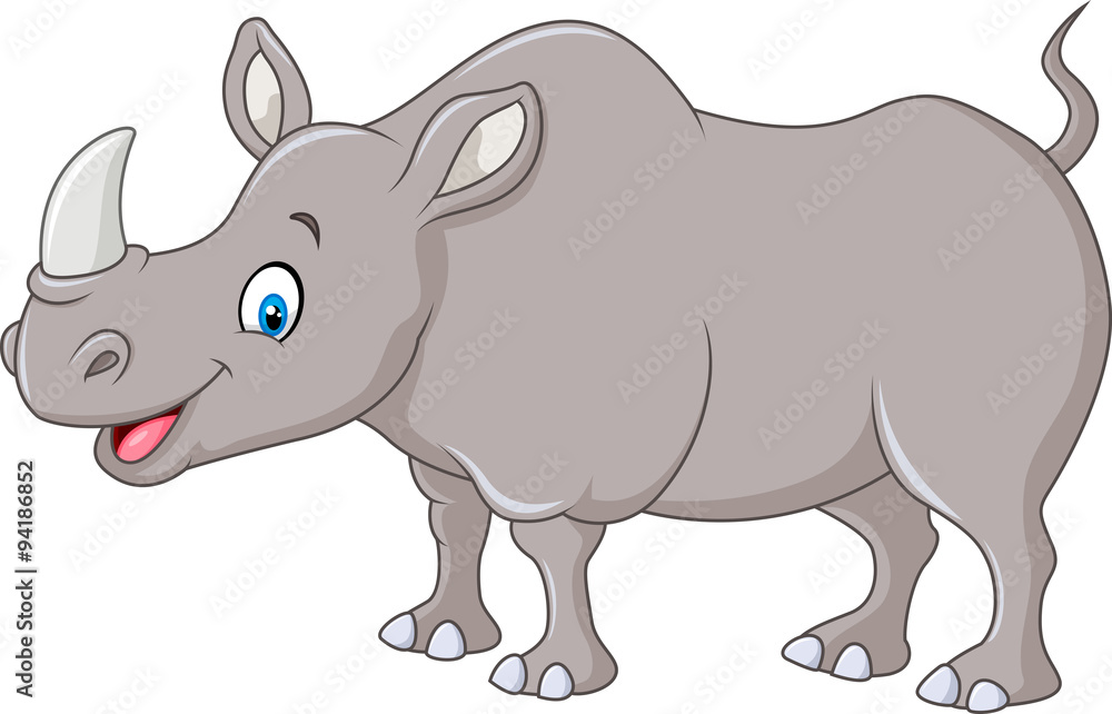 Cartoon happy rhino standing isolated on white background