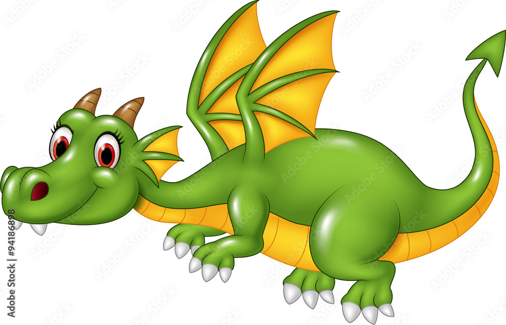 Fototapeta premium Cute green dragon flying. isolated on white background 