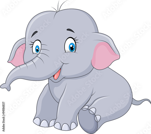 Cartoon baby elephant sitting isolated on white background