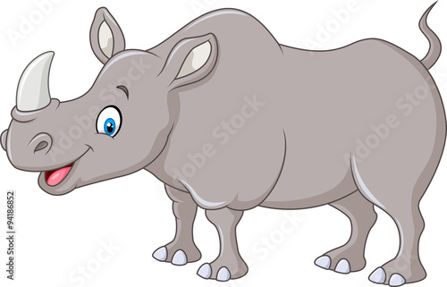 Cartoon happy rhino standing isolated on white background