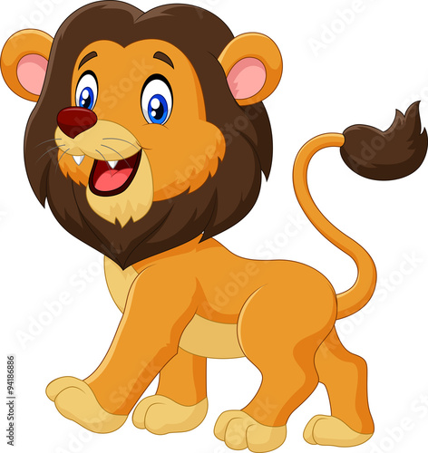 Fototapeta Naklejka Na Ścianę i Meble -  Adorable cartoon lion walking isolated on white background