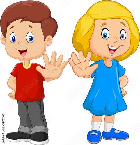 Cartoon kids are showing a stop sign isolated on white background
