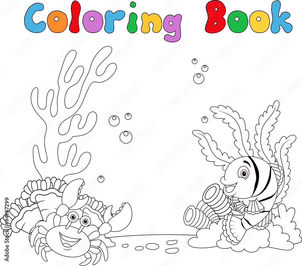 Cartoon under water coloring book 