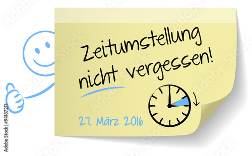 Zeitumstellung Sommer Zeit 2016 Notiz Vektor