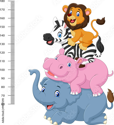 Canvas Print Height scale with funny Africa animal collection set