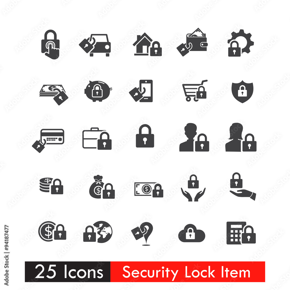 Set of 25 icons Safety Lock Concept vector eps10