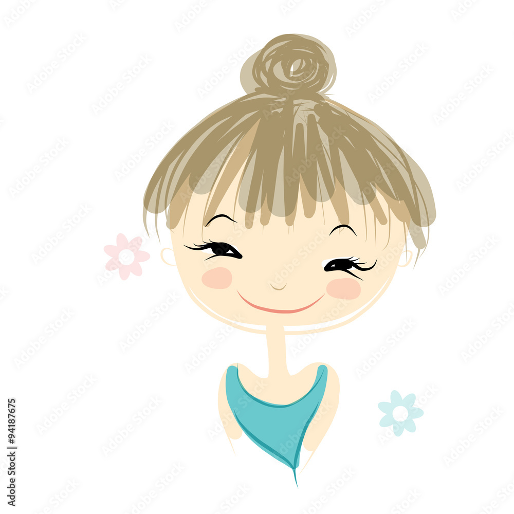 Cute girl smiling, sketch for your design Cute girl smiling, sketch for your design