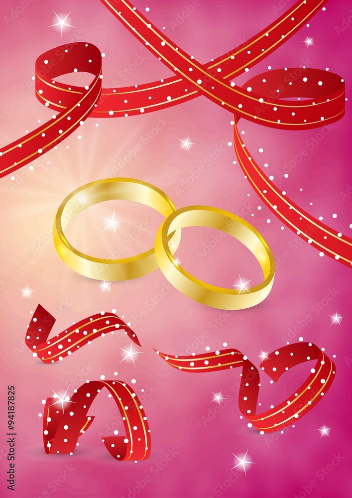 two gold rings and ribbons