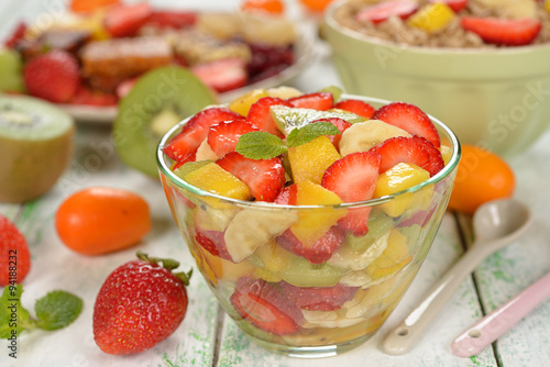 Fruit salad with mango and strawberries