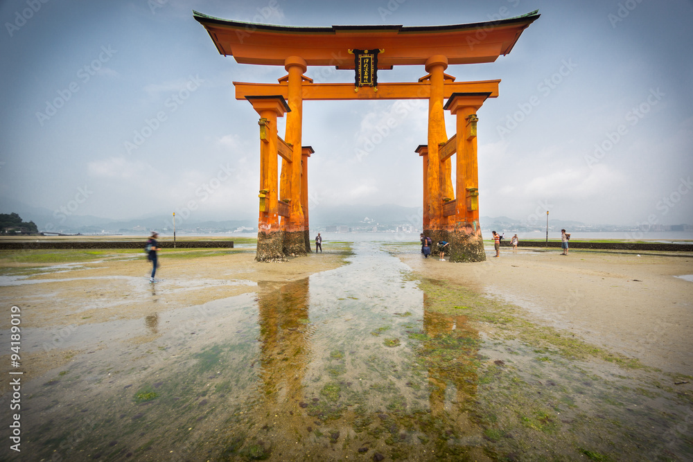 Long exposure in Miyajima, Floating Torii gate, low tide, Japan.