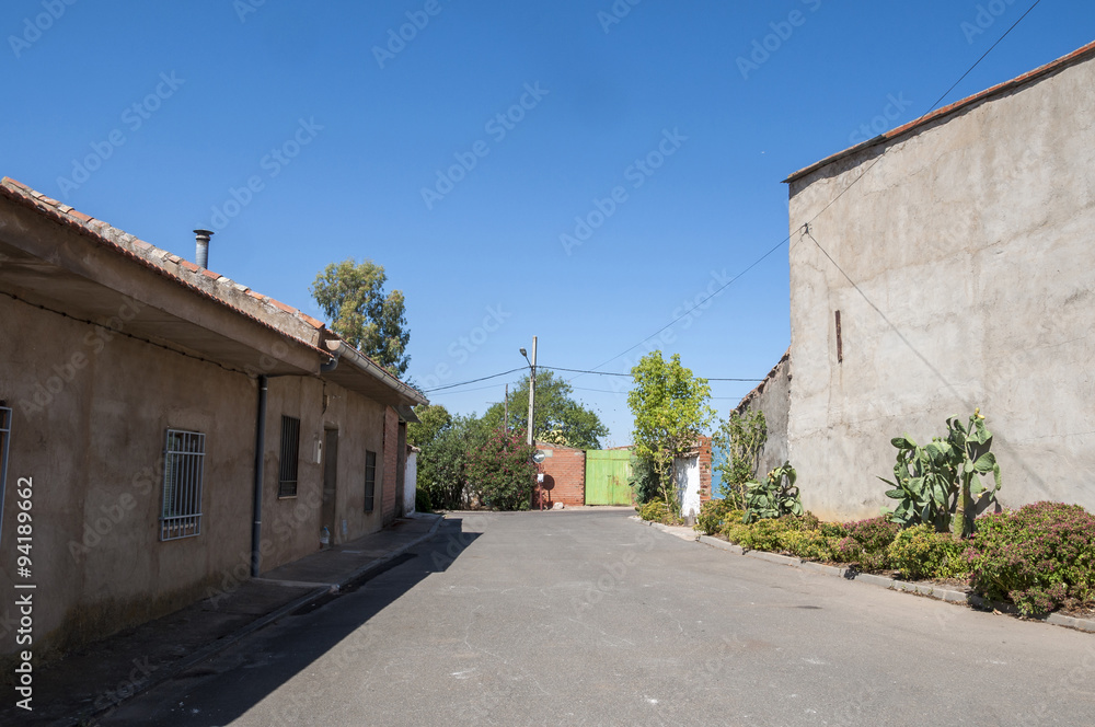 Traditional street in a small hamlet in La Mancha, Ciudad Real Province, Spain