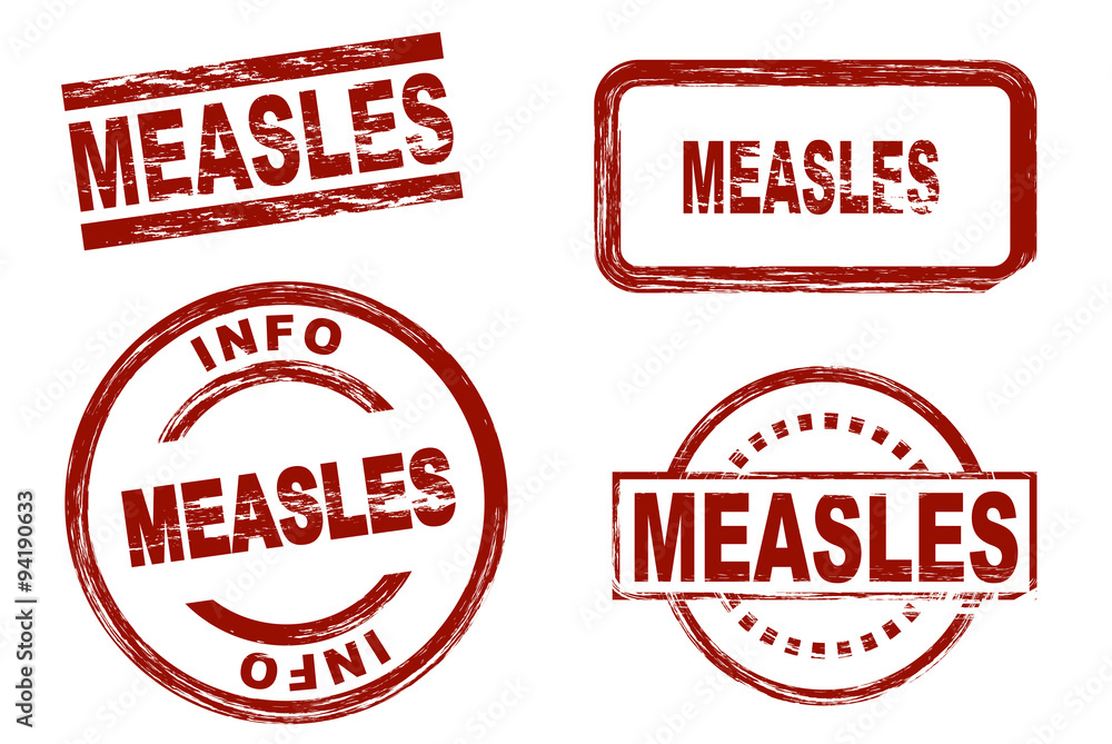 Set of stylized red stamps showing the term measles. All on white background. Set of stylized red stamps showing the term measles. All on white background.