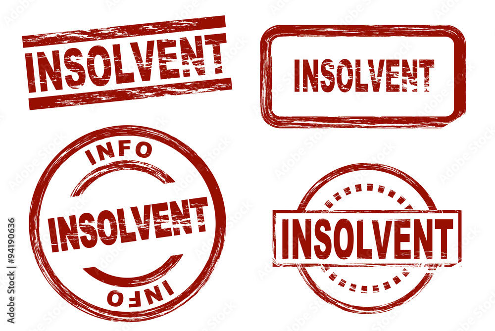 Set of stylized red stamps showing the term insolvent. All on white background. Set of stylized red stamps showing the term insolvent. All on white background.