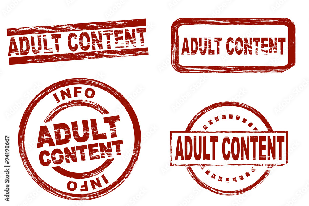 Set of stylized red stamps showing the term adult content. All on white background. Set of stylized red stamps showing the term adult content. All on white background.