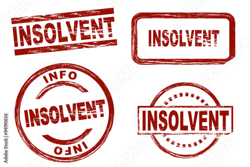 Set of stylized red stamps showing the term insolvent. All on white background.