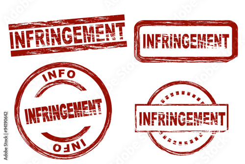 Set of stylized red stamps showing the term infringement. All on white background.