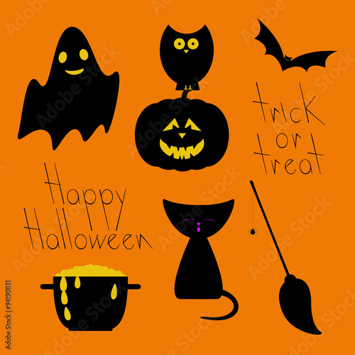 Set of Halloween characters and objects