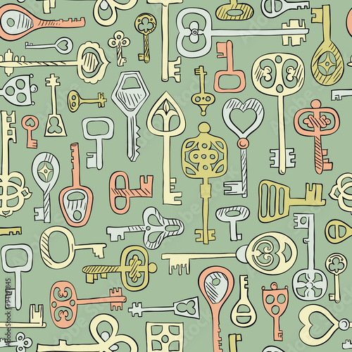 hand drawn vintage keys seamless pattern