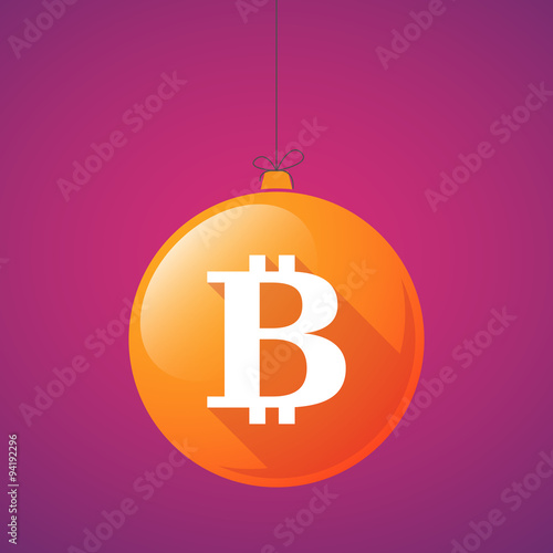 long shadow christmas ball icon with a bit coin sign
