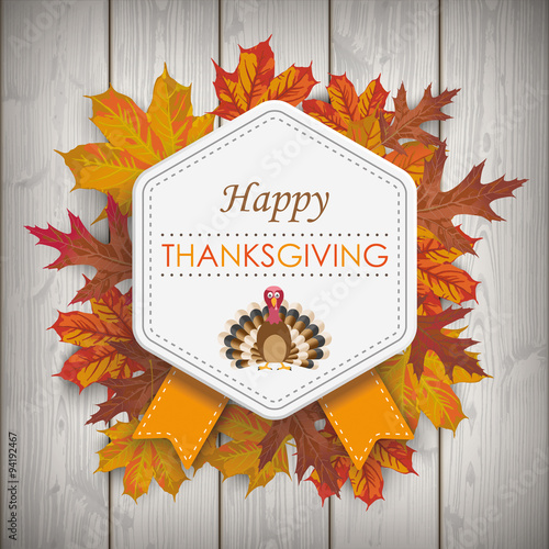 Autumn Foliage Vintage Hexagon Emblem Thanksgiving Wood